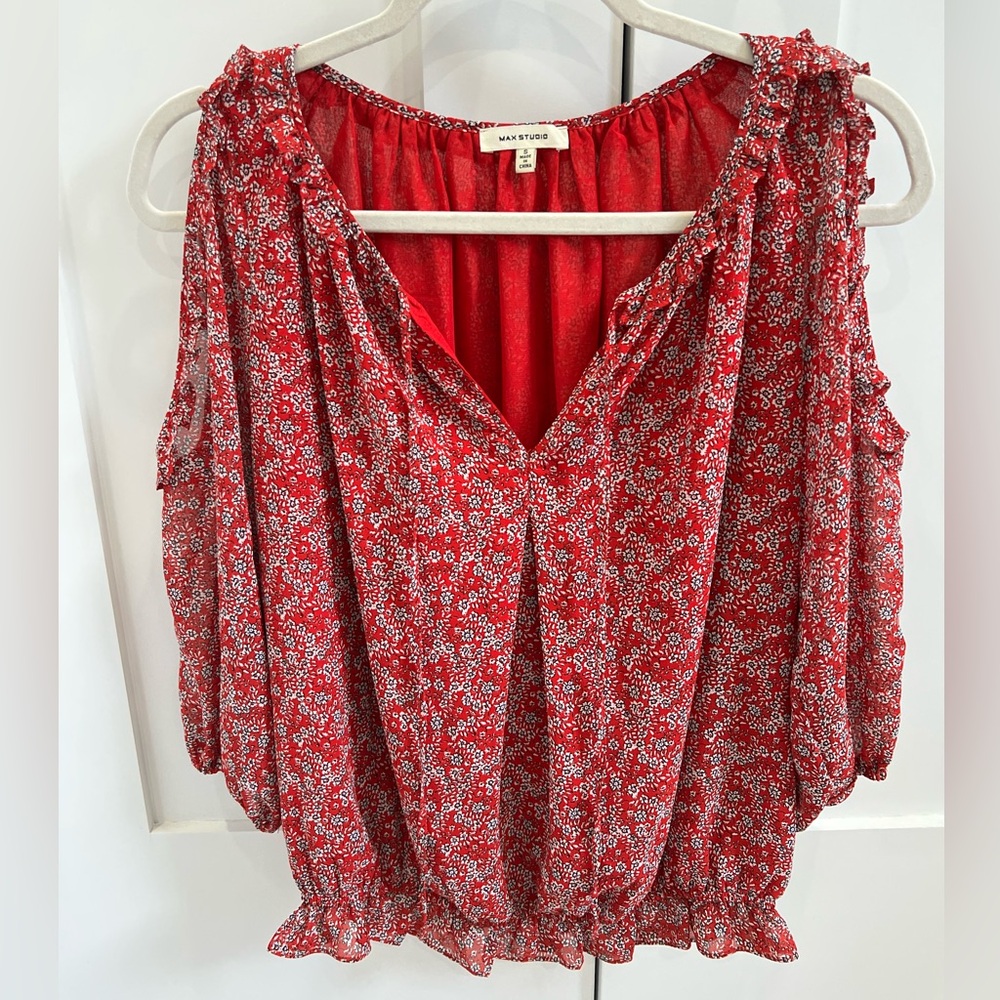 Max Studio Vibrant Red Patterned Blouse